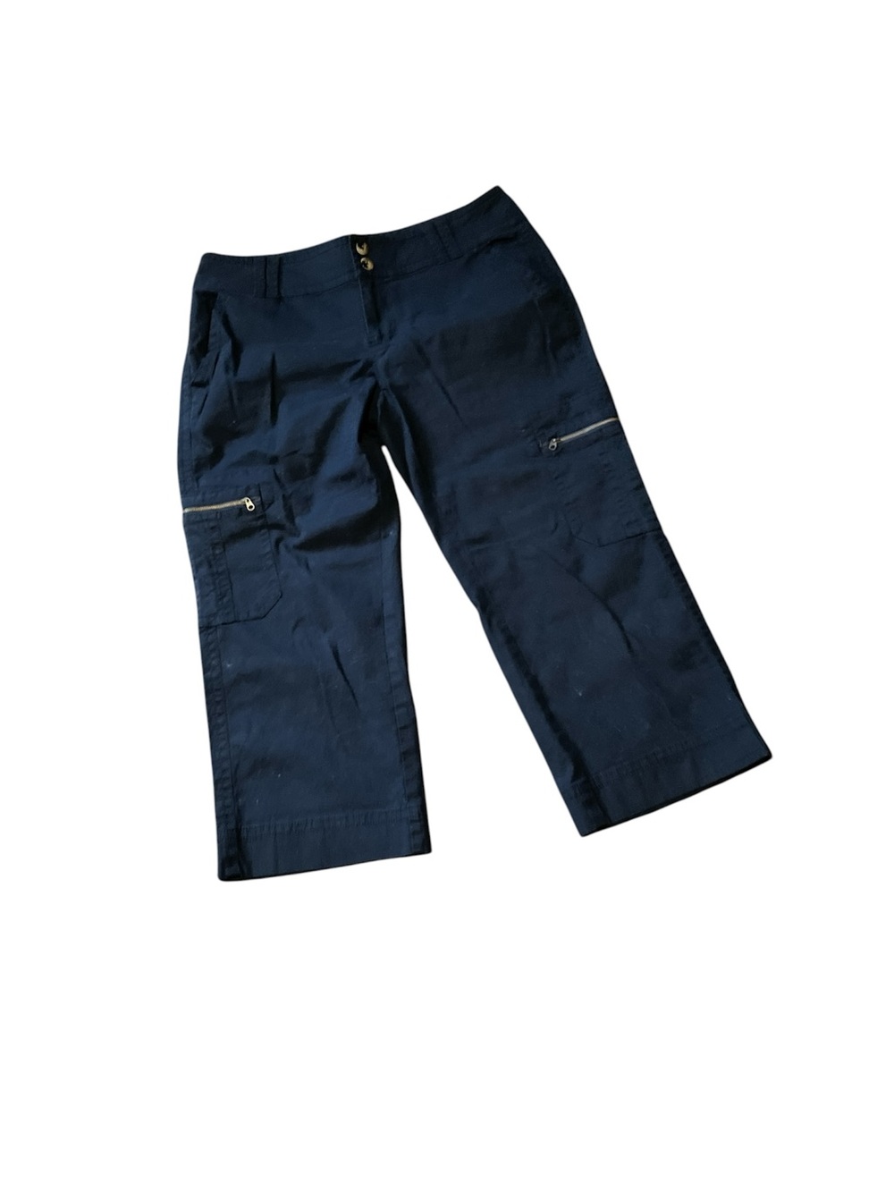 CAbi Navy Cargo Capri Pants Style 374 Size 10 Zip Pockets Stretch (116)